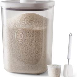 LivLab 25 lbs Rice Dispenser, 10.5 Qt/10 L/25 Ibs Rice Container Storage with Measuring Cup & Brush Food Cereal Container Bins Household for Kitchen P