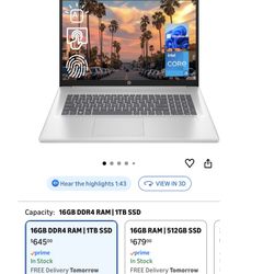 HP 17t Laptop, 17.3" HD+ Touchscreen, Intel Core i5-1135G7 Processor 2.4GHz to 4.2GHz, 16GB Memory, 1TB PCIe SSD, Webcam, Wi-Fi 6, Backlit Keyboard, W