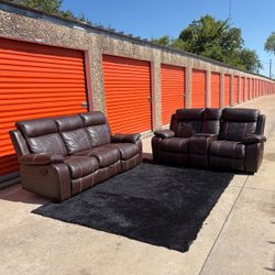 Brown Faux Leather Reclining Sofa and Loveseat - FREE DELIVERY!