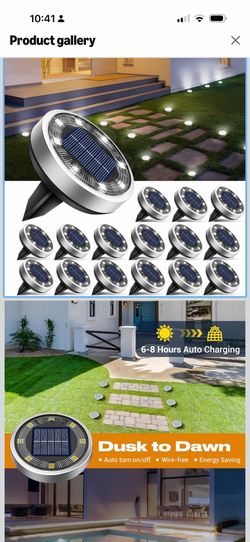16 Pack Solar Lights Outdoor, 8 LED Solar Ground Lights IP65 Waterproof Flat Solar Disc Light, Pathway Lights for Garden Lawn Patio Yard Path Landscap