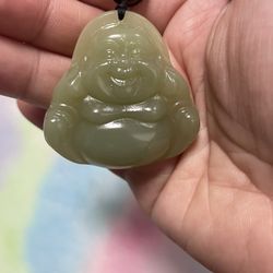 Natural Hetian Jade Laughing Buddha Pendant Necklace 