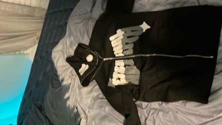 Black Zip-Up Hoodie with White Graphic Print