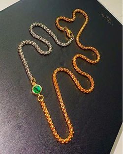 Emerald silver and gold necklace