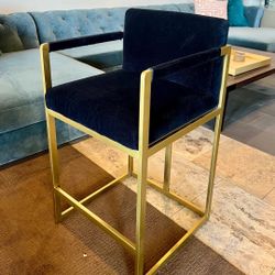 Restoration Hardware Blue & Gold Counter Height Bar Stools