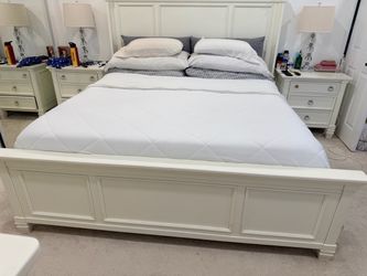 White Wood Panel King Bed Frame bedroom set by Ashley