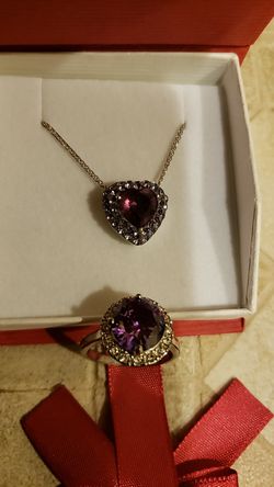 AMETHYST PENDANT 3.12G, 18 inch 14K White Gold chain, matching Amethyst ring size 8