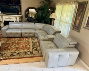 Theater Style Dove Grey Leather TRIPLE Electric Sectional