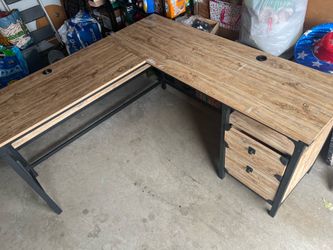 L-Shaped Desk -  Sauder Steel River- L: 59.84" x W: 57.32" x H: 29.53", Milled Mesquite Finish