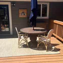 Patio Table and Navy Blue Umbrella With Chairs