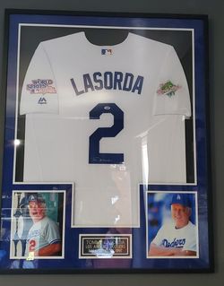 Tommy lasorda signed frame jersey