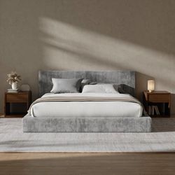 AirFrame Queen Upholstered Bed Frame with Plush Padded Headboard