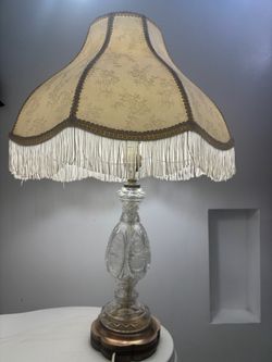 Vintage Crystal Table Lamp with Fringe Shade