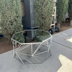 Silver Coffee Table W/ Glass Top!