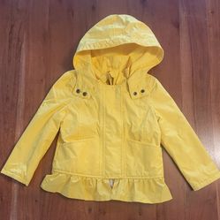 Kids Girls 3T Yellow Rain Coat Jacket With Hood