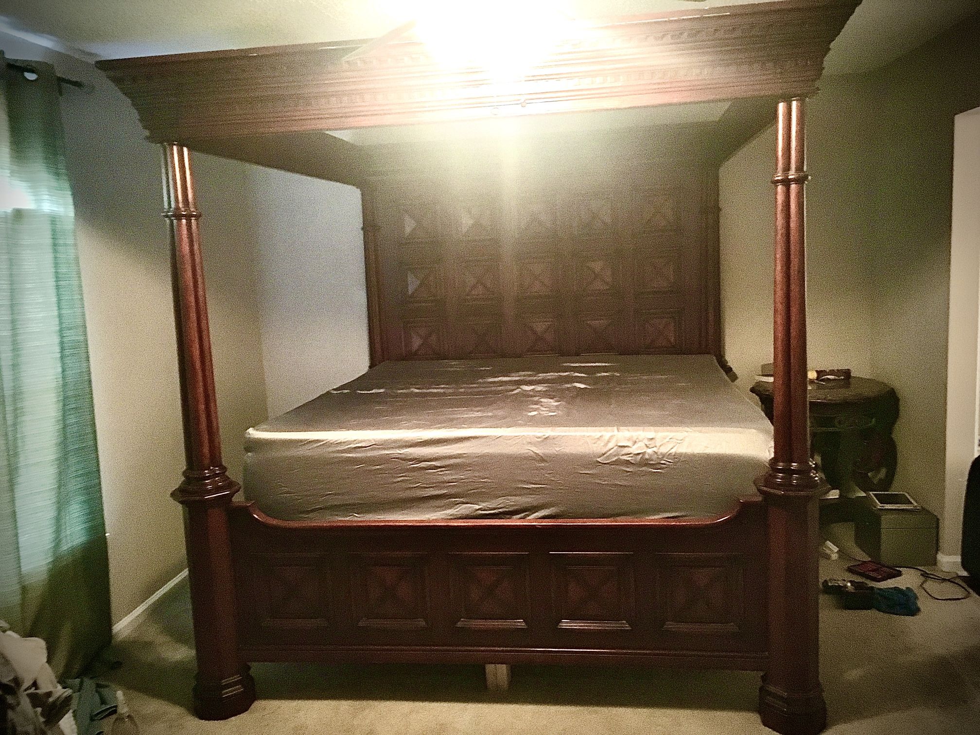 Antique Solid Wood Canopy Bed Frame &/or Tempur Pedic Mattress