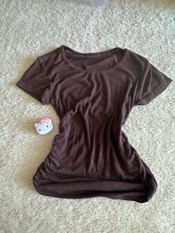 Love Charm Brown Stretch Short Sleeve Top Women’s Large