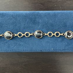 Rare Black Diamond And Gold Tone Bracelet.  6.5” l. 