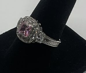 Sterling Silver Pink & White Cubic Zirconia Size 7 Ring