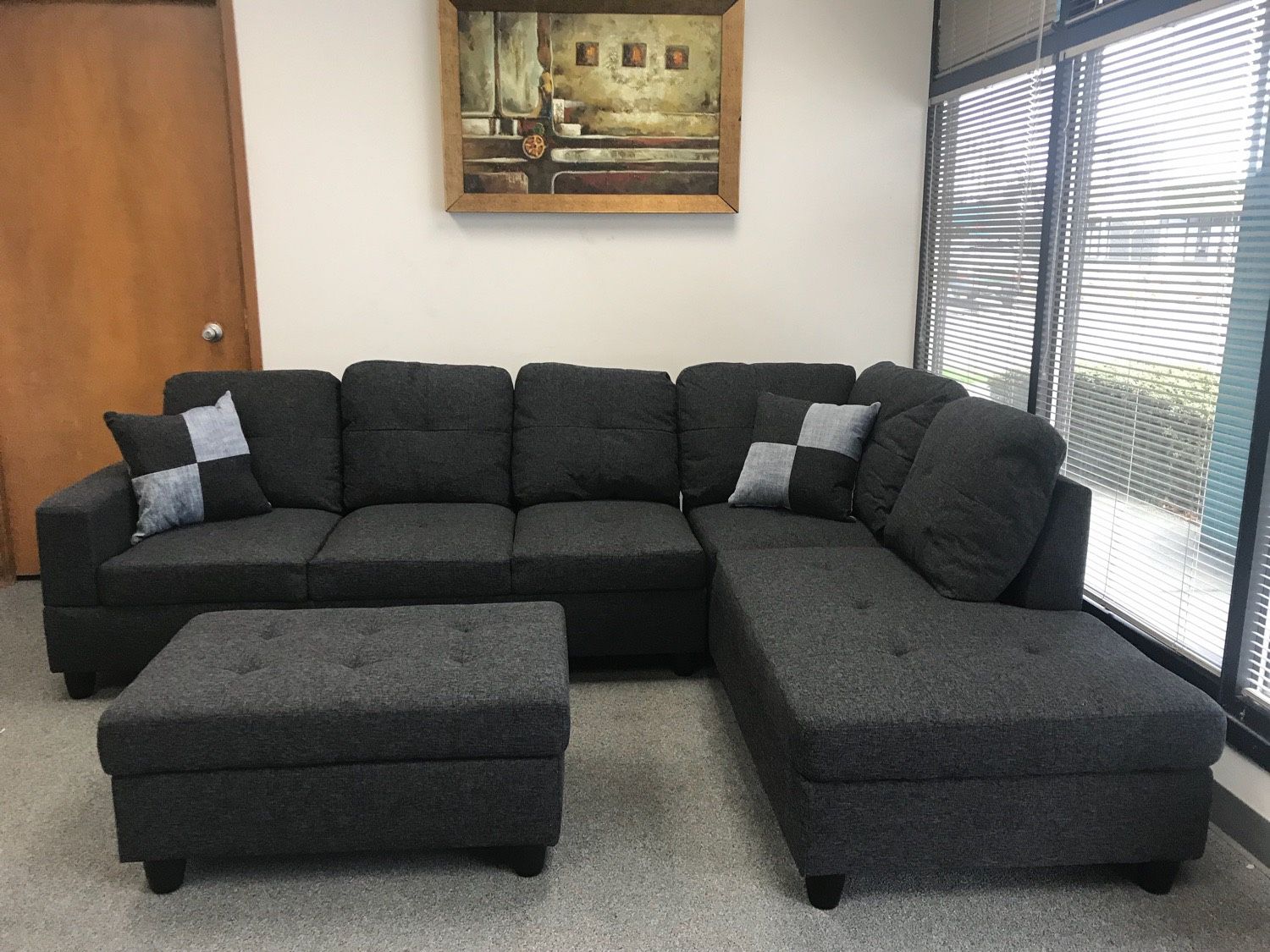 Charcoal Linen Sectional Couch And Ottoman