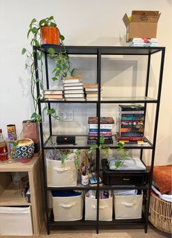 Black and glass Ikea bookshelf