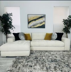 SECTIONAL VELVET CREAM BEIGE FREE DELIVERY SOFA PERFECT CONDITION 