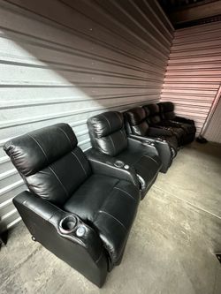 Seatcraft Power Home Theater Reclining Seats – 5 Chairs – Black Leather