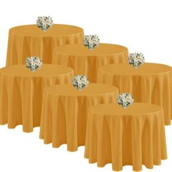 Fitable - 6 Pack 90 Inch Round Gold Tablecloths - Wrinkle and Stain Resistant Fabric Tablecloths, Washable Polyester Tablecloths for Weddings, Parties