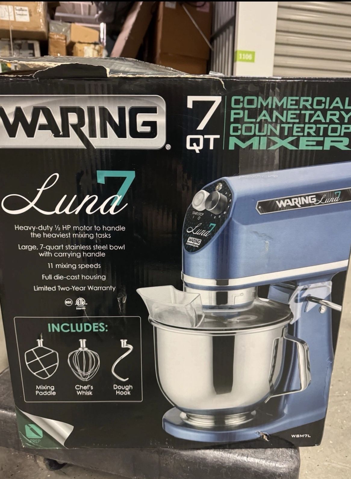 Waring Luna WSM7L 7 Qt. Tilt Head Countertop Mixer with Guard and Standard Acces