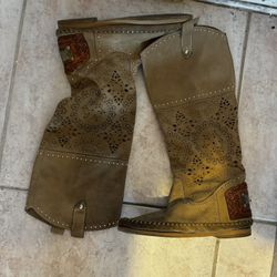 Karma & Charm moccasin knee high boots cutout cowboy shoes logo flats y2k