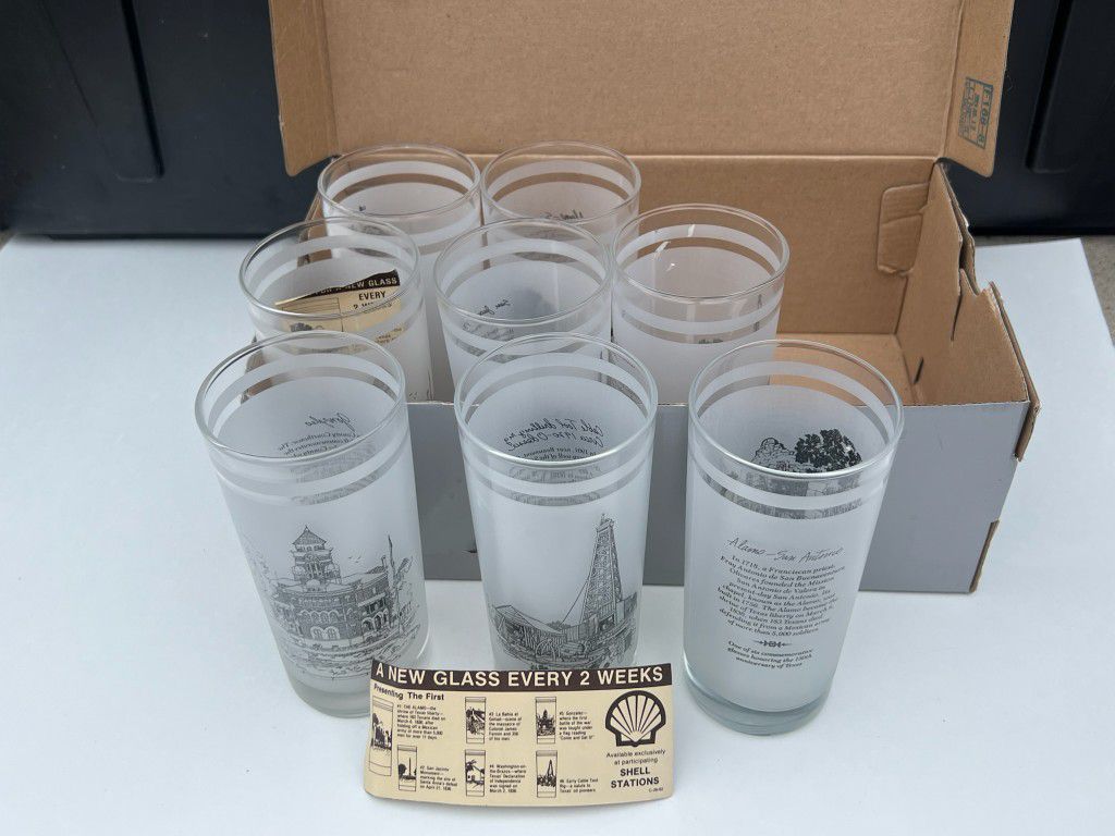 Shell Oil Frosted Glass Memorabilia Cups