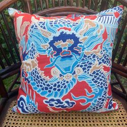 NEW Linen/Cotton Thibaut-Inspired Fabric Imperial Dragon Pillow Cover