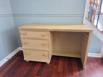 Solid Cream Wood Desk with 3 Drawers