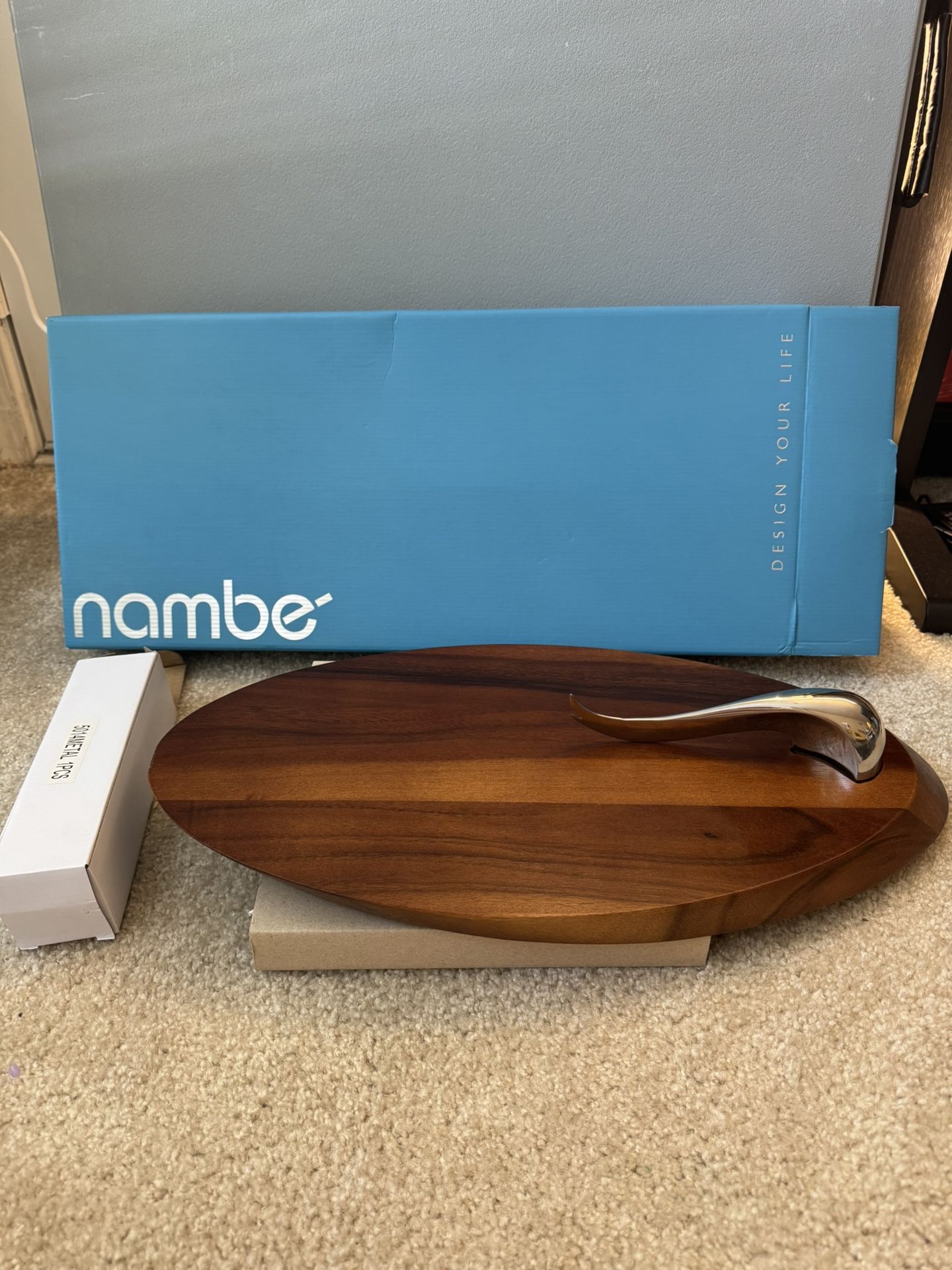 Nambe Swoop Cheese Board with Knife – New (Open Box) wood acacia