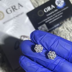 9mm Lab Diamond Flower Earrings 14k White Gold