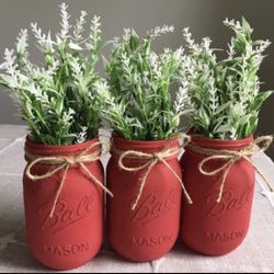 Chalk Painted & Distressed Mason Jar Vases 3 For $18