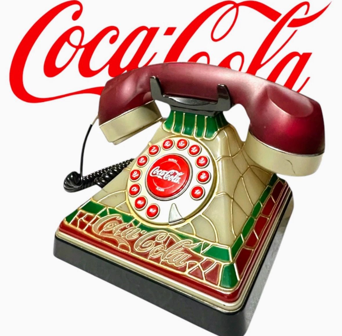 Vintage Retro Coca-Cola Retro Tiffany Stained Glass Style Light Up Phone Ltd Ed.