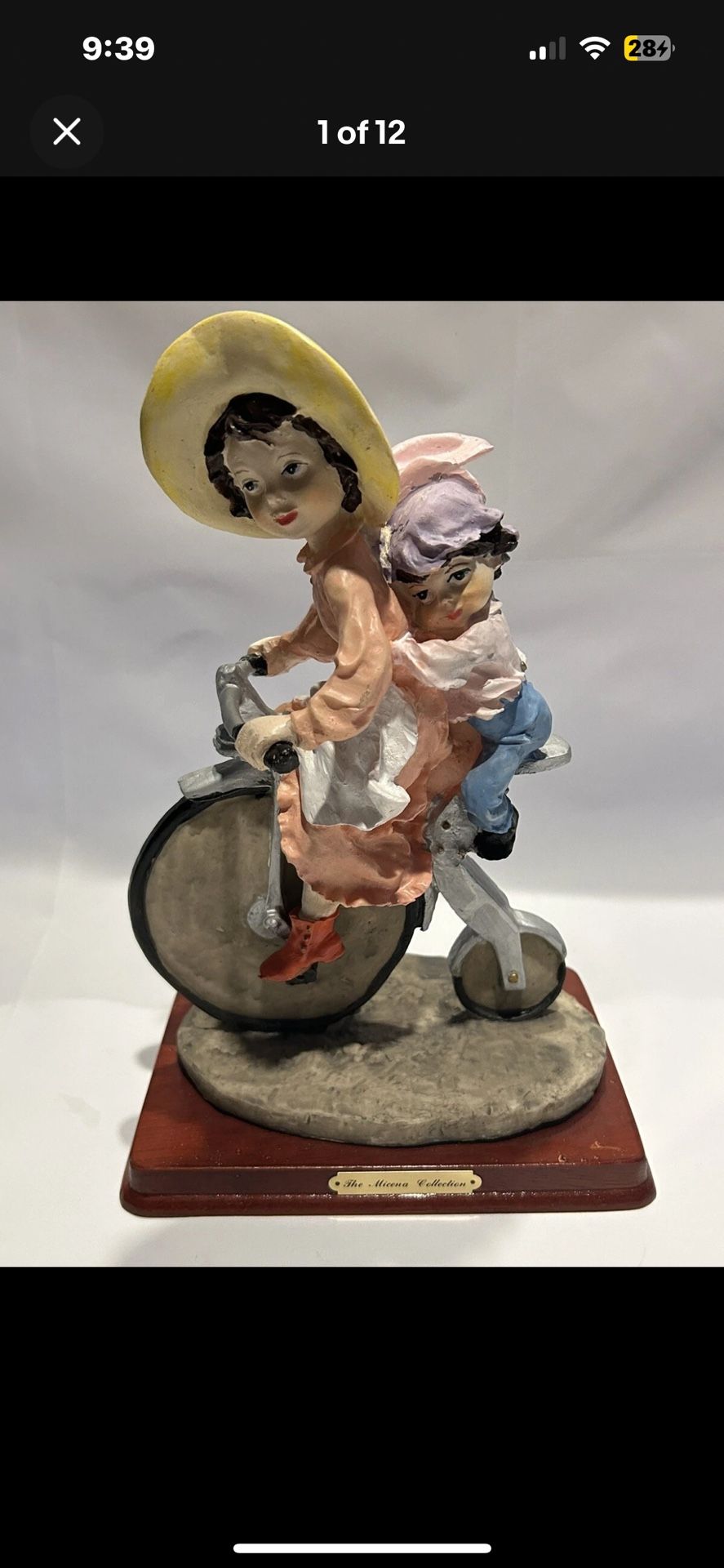 The Micena Collection' Girl & Boy Riding Tricycle 11" Hand-Painted