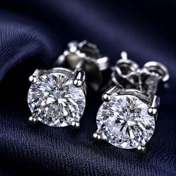 GRA Cert. 2ct (1.0ct/6.5mm) Round Moissanite Earrings
