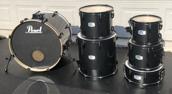 Pearl EX Export Series 6-Piece Drum Set, Black with Stool for Sale in