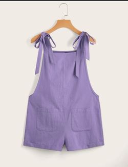 Lilac Knot Strap Pocket Patched Pinafore Romper