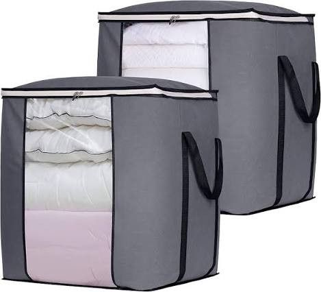 SLEEPING LAMB Extra Large Blanket Storage Bags Breathable Clothes Storage Containers for King Comforter Bedding Pillow Sheet, Grey, 2 Packs
