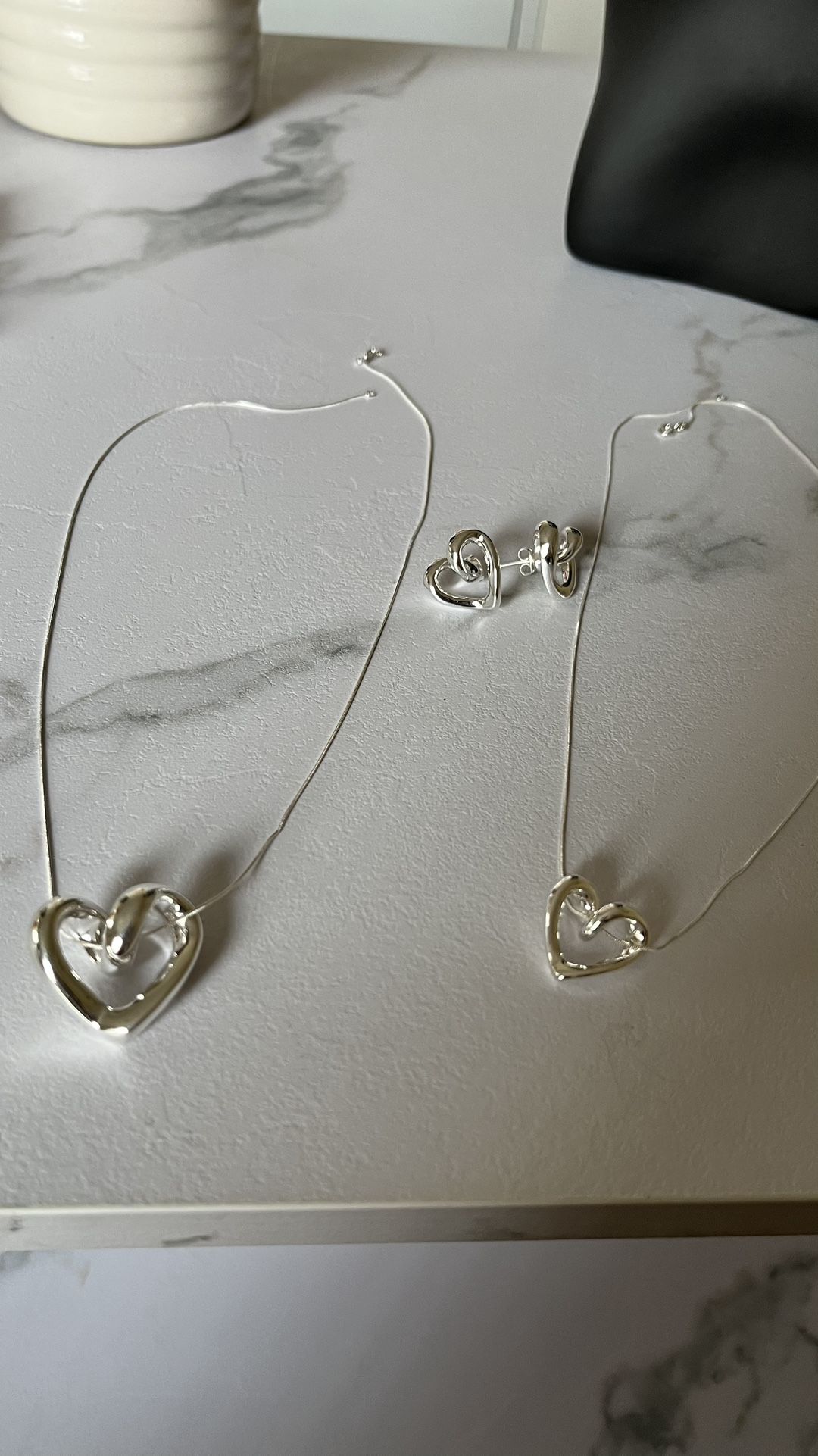 Thick Open Heart Set Necklace & Earrings Silver .925