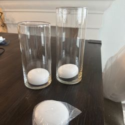 18 Hurricane Vases + 12 Floating Candles – Wedding Centerpieces – $120