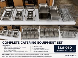 Large Catering Equipment Lot – Chafing Bases, Pans & Wire Racks