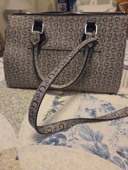 GUESS Monogram Crossbody Satchel Bag – Grey & Black (Excellent Condition)