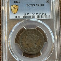 1847 Large Cent – PCGS VG10 – Classic U.S. Copper Coin