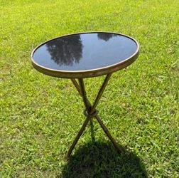 Decorative Round Metal & Glass Accent Table – $150