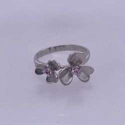 925 Sterling Silver Dual Flower Ring With Pink CZ