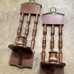 Vintage American Style Farm Wood Candle Holders 12/ 1/2 Inches Tall 