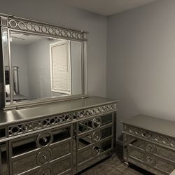 Queen Size Mattress Set With Bedroom Frame And A Dresser Nightstand